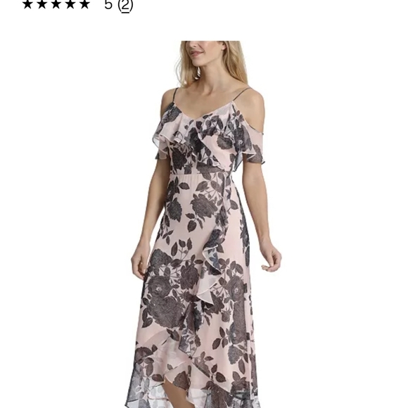 London Times Floral Print Ruffle Cold Shoulder Dress - Picture 3 of 9